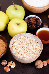 ingredients and spices for baking apple pie