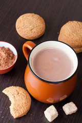 cup of hot chocolate and sugar cubes