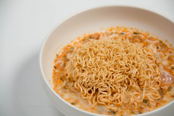 Instant noodles in dish