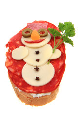 open sandwich with snowman