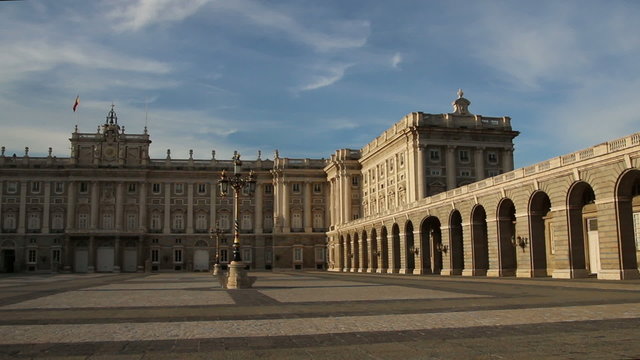 Spain. Royal Palace in Madrid. Overview from right to left