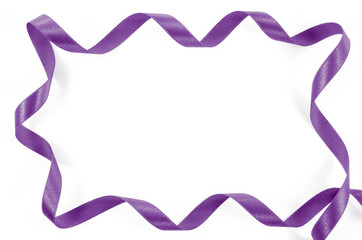 Frame of purple ribbon on white background