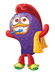 Fish cleans teeth. Vector character