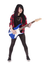 Obraz premium girl with electric guitar isolated