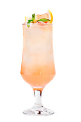 Cocktail with ice garnished slice of grapefruit