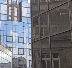 Belgrade sky line reflection in modern glass building