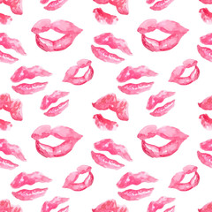 Seamless pattern with a lipstick kiss prints