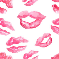 Seamless pattern with a lipstick kiss prints
