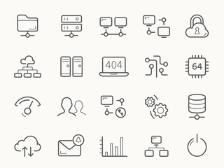 Network Hosting and Servers Line Icons.