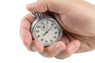 Stopwatch in hand.