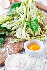 Homemade tagliatelle with spinach