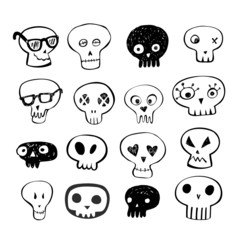 Skulls doodles vector set 