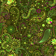 Vintage floral motif ethnic seamless background.