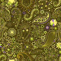 Vintage floral motif ethnic seamless background.