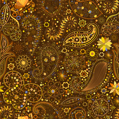 Vintage floral motif ethnic seamless background.