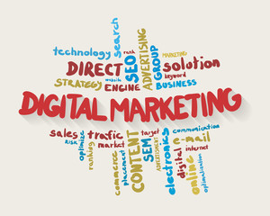 digital marketing word cloud in colors