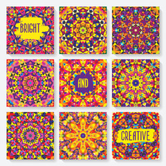 set of cards with kaleidoscope pattern