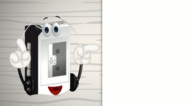 Funny cartoon walkman illustration hands and eyes