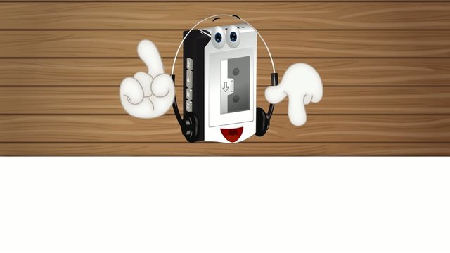 Funny cartoon walkman illustration hands and eyes