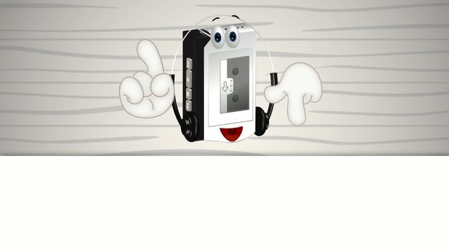 Funny cartoon walkman illustration hands and eyes