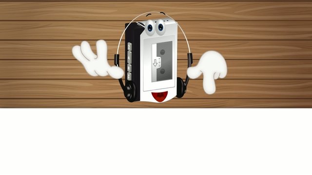 Funny cartoon walkman illustration hands and eyes