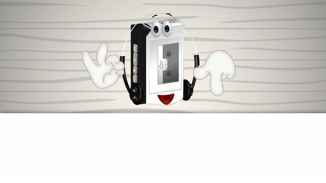 Funny cartoon walkman illustration hands and eyes