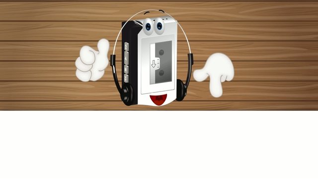 Funny cartoon walkman illustration hands and eyes