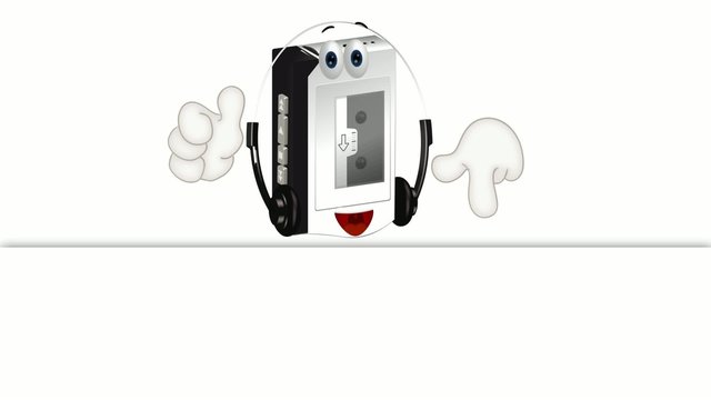 Funny cartoon walkman illustration hands and eyes