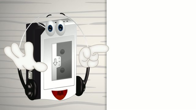 Funny cartoon walkman illustration hands and eyes