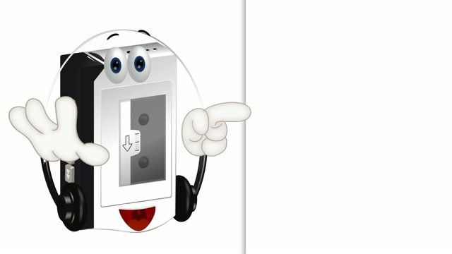 Funny cartoon walkman illustration hands and eyes