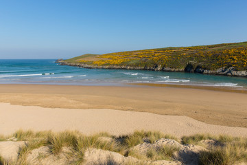 Crantock beach view to Pentire North Cornwall England UK