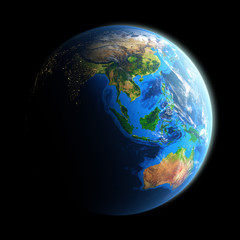 Illuminated face of Earth isolated on black