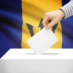 Fototapeta premium Ballot box with national flag on background - Barbados