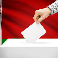 Ballot box with national flag on background - Belarus