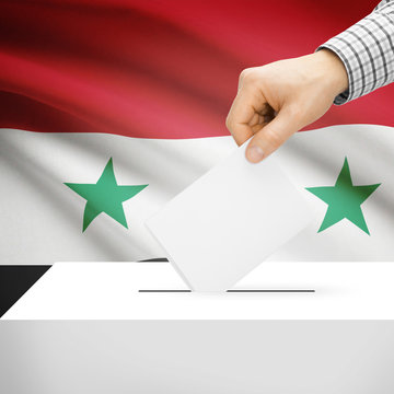 Ballot box with national flag on background - Syria