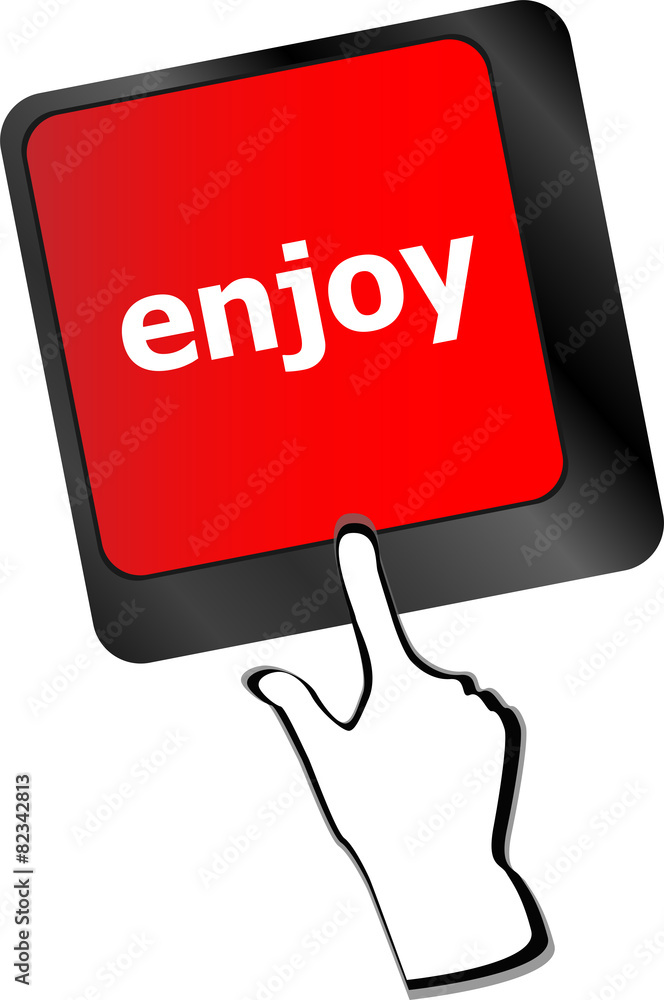 Poster enjoy word on keyboard key, notebook computer button vector