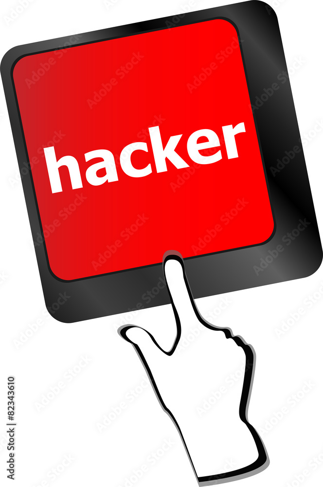 Poster hacker word on keyboard, attack, internet terrorism vector
