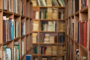 American. In the library - pretty female student with books