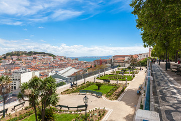 Lisbon rooftop from Sao Pedro de Alcantara viewpoint - Miradouro - obrazy, fototapety, plakaty