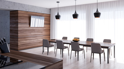 Интерьер кухни и гостиной комнаты