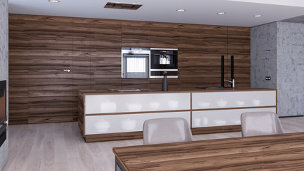 Интерьер кухни и гостиной комнаты