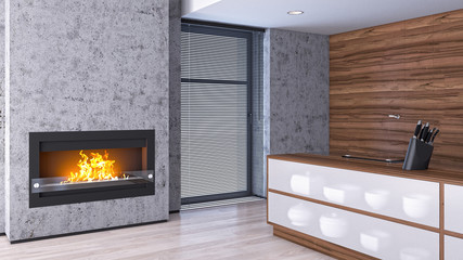 Интерьер кухни и гостиной комнаты