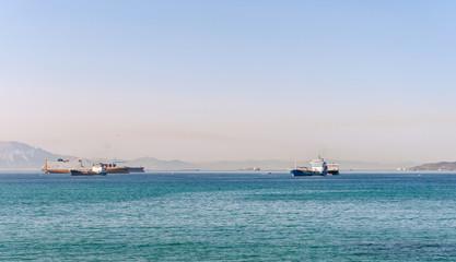 Industrial ships in the bay of Gibraltar