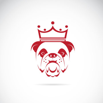 Vector image of bulldog head wearing a crown on white background