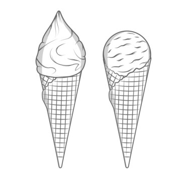 Ice cream illustration. Vintage draw style.