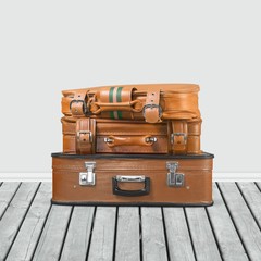Travel. Beautiful old blue and brown suitcases - retro style