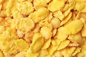 Background of cornflakes. Delicious breakfast in the morning