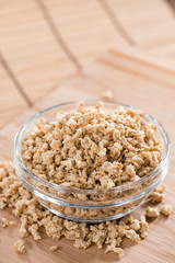 Portion of Soy Meat (on wood)