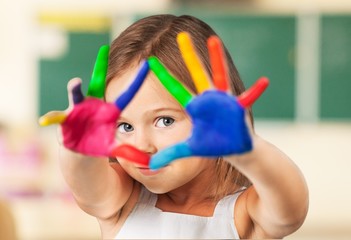 School. Painted colorful hands