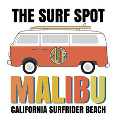 Malibu surf typography, t-shirt graphics, vectors